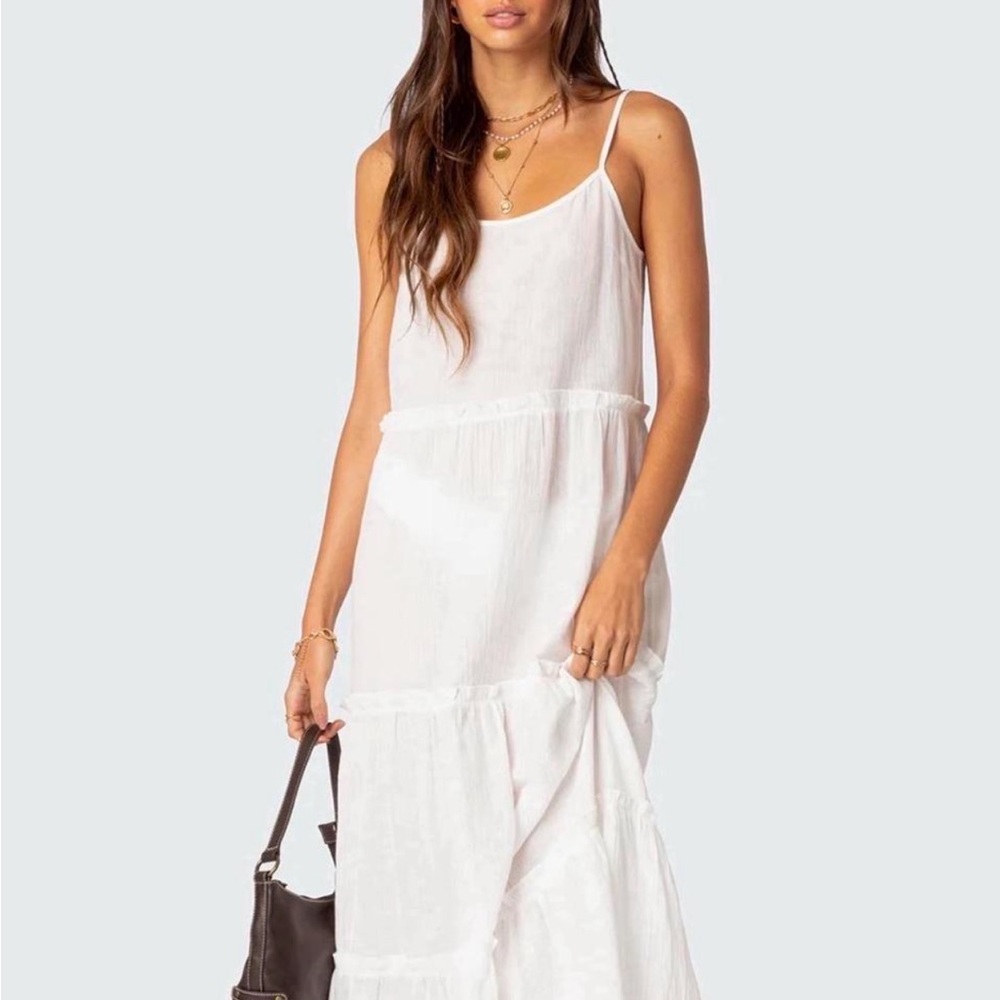 White Tiered Spaghetti Strap Maxi Dress -